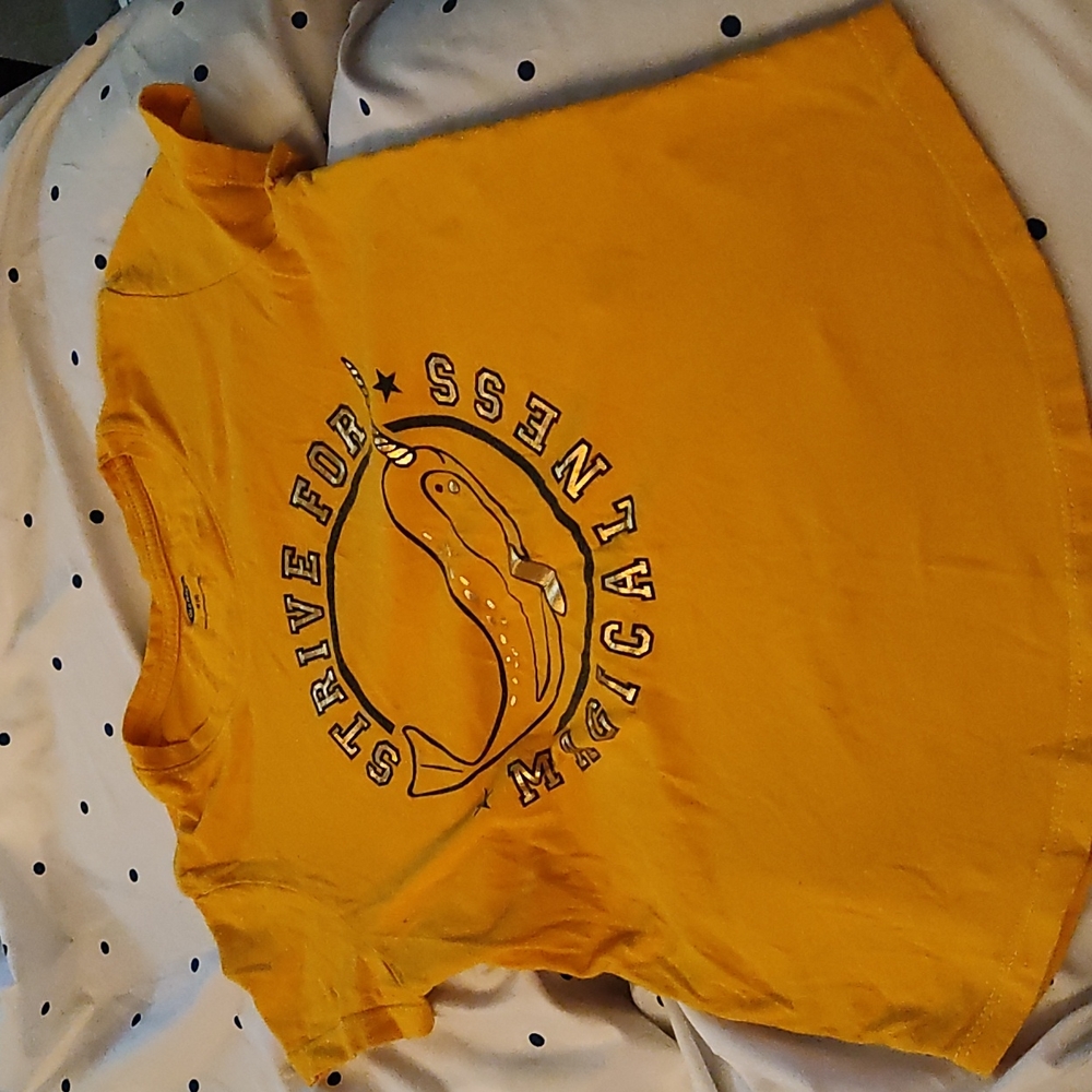 Old Navy Girls Yellow Graphic Tee “Strive for Magicalness” Narwhal – Size M (8)